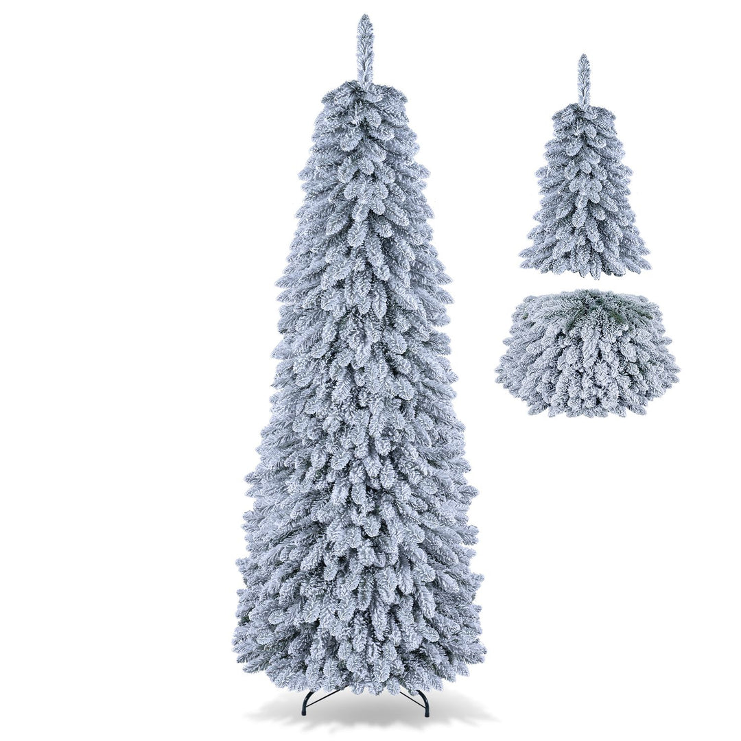 Pop up Christmas Tree with Snowy Branch Tips and Folding Metal Stand for Party