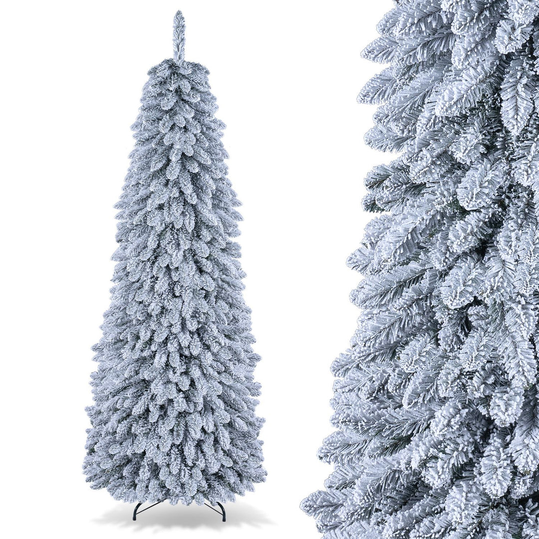 Pop up Christmas Tree with Snowy Branch Tips and Folding Metal Stand for Party