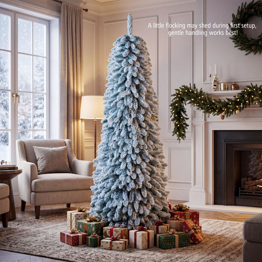 Pop up Christmas Tree with Snowy Branch Tips and Folding Metal Stand for Party