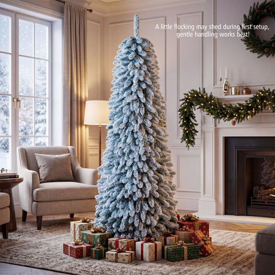 Pop up Christmas Tree with Snowy Branch Tips and Folding Metal Stand for Party