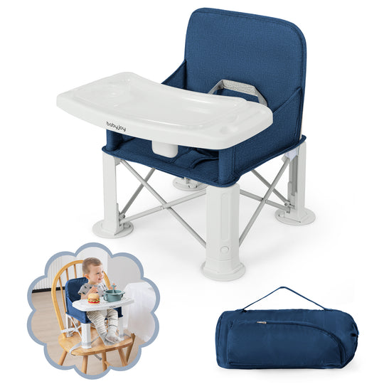 Portable Baby Booster Seat with Straps and Double Tray-Blue
