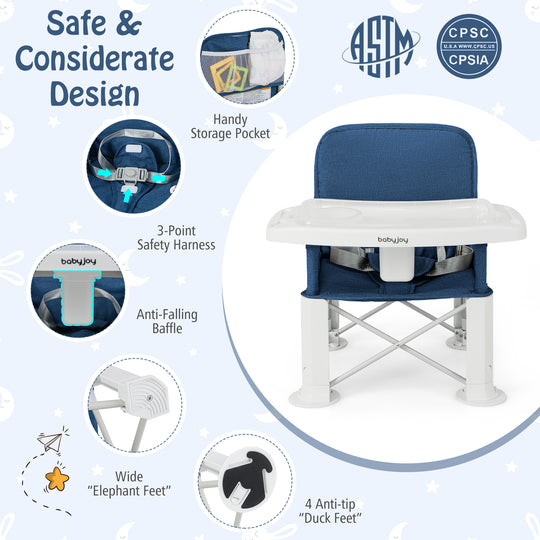 Portable Baby Booster Seat with Straps and Double Tray-Blue