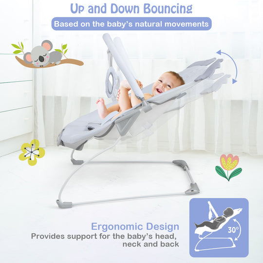 Portable Baby Bouncer Infant Rocker Seat with Detachable Toy Bar-Gray