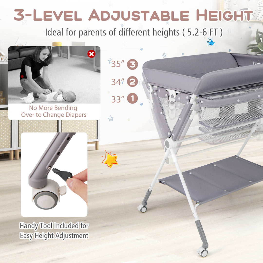 Portable Baby Changing Table with 3-Level Adjustable Height-Gray