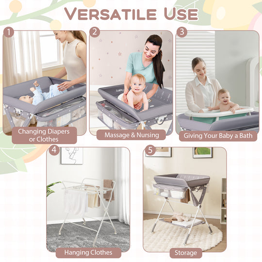Portable Baby Changing Table with 3-Level Adjustable Height-Gray