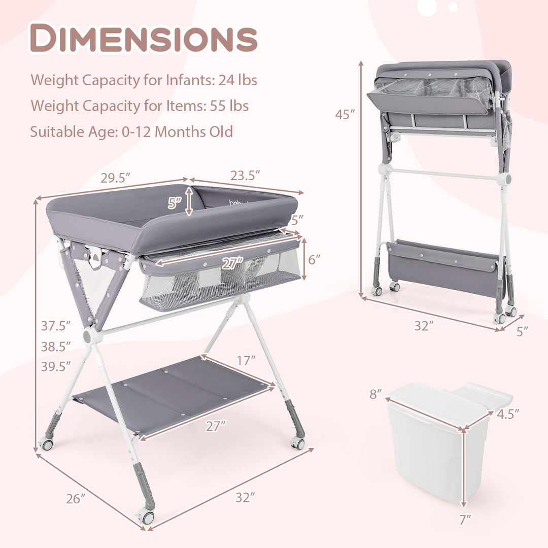 Portable Baby Changing Table with 3-Level Adjustable Height-Gray