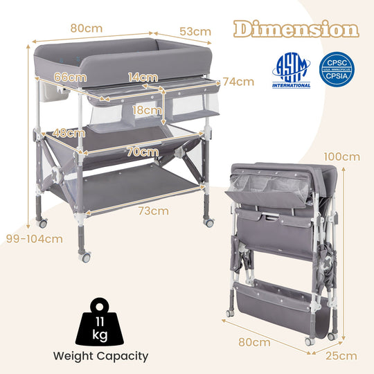 Portable Baby Changing Table with Wheels and Large Storage Rack