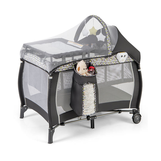 Portable Baby Nursery Center 4-in-1 Portable Travel Crib-Light Gray