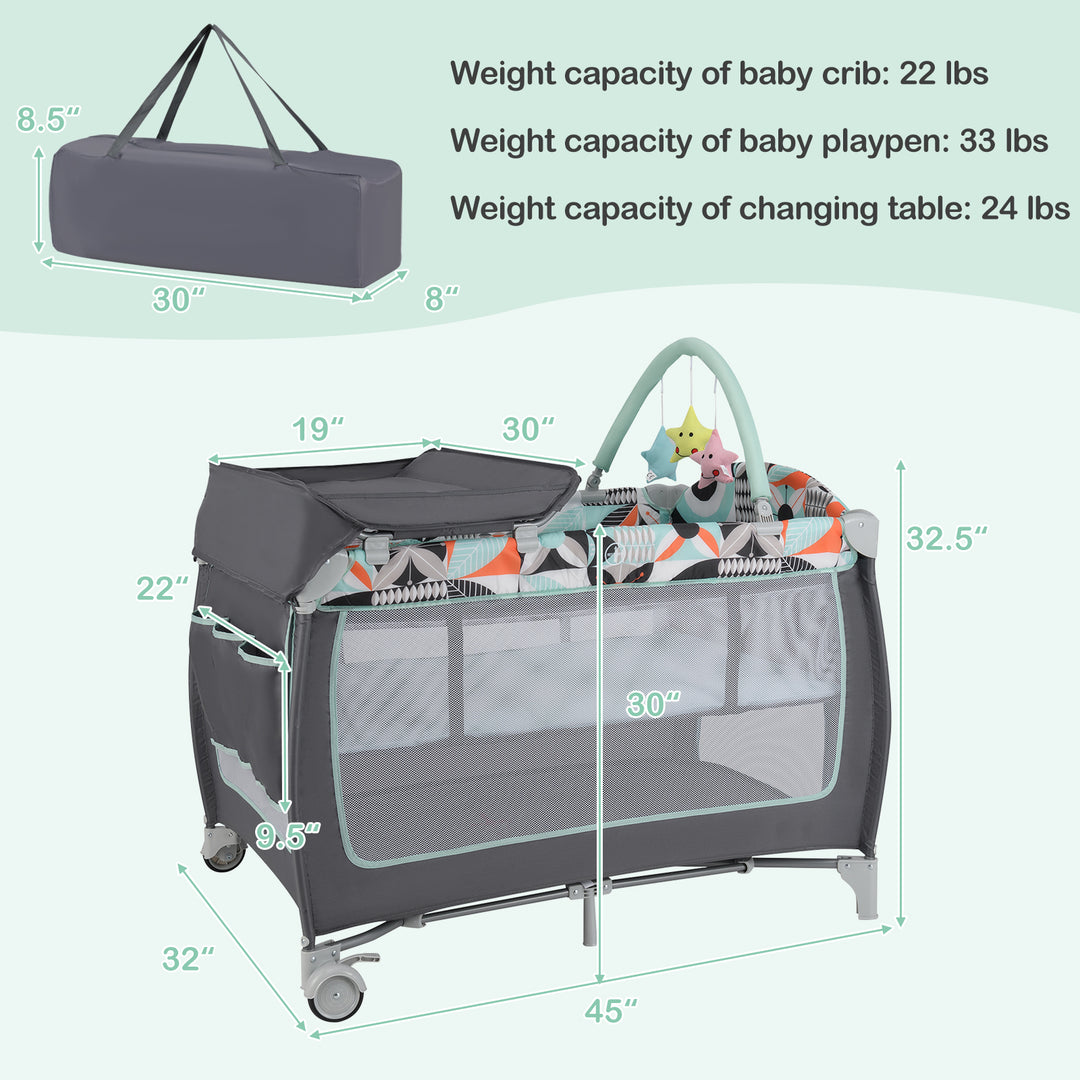 3-in-1 Portable Baby Playard with Zippered Door and Toy Bar-Blue