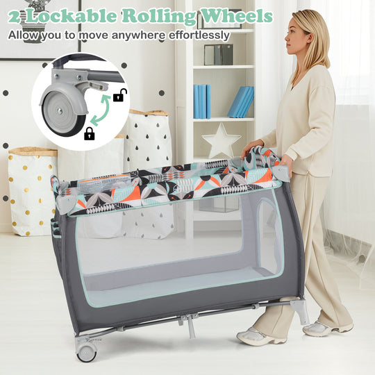3-in-1 Portable Baby Playard with Zippered Door and Toy Bar-Blue