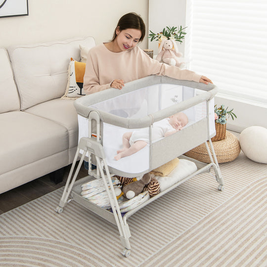 Baby Portable Bedside Sleeper with 7 Adjustable Heights-Gray