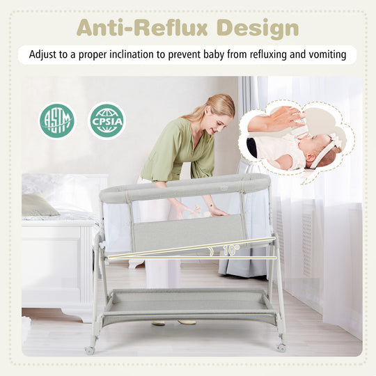Baby Portable Bedside Sleeper with 7 Adjustable Heights-Gray