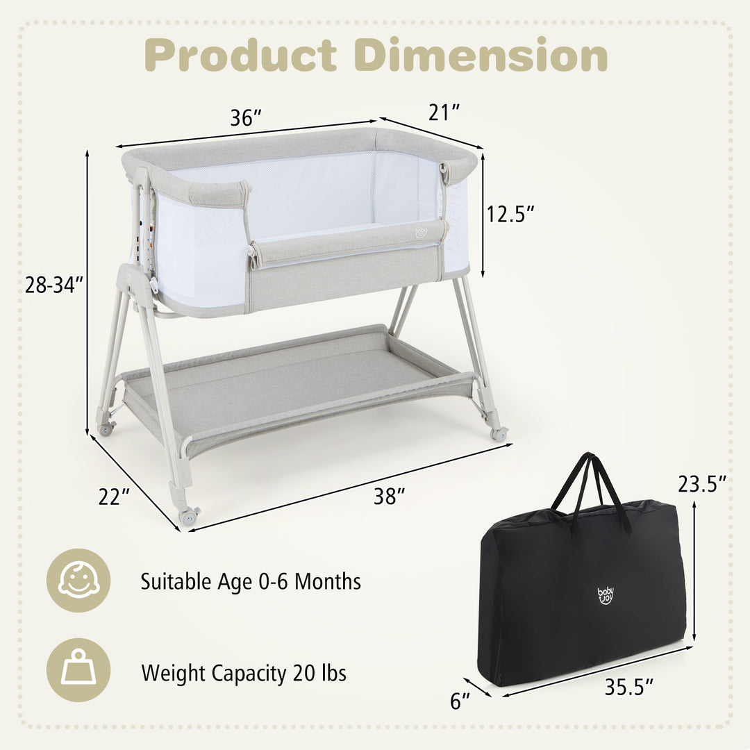 Baby Portable Bedside Sleeper with 7 Adjustable Heights-Gray