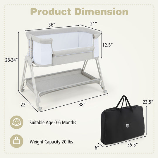 Baby Portable Bedside Sleeper with 7 Adjustable Heights-Gray