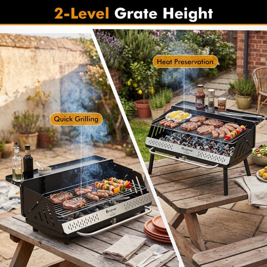 Portable Charcoal Grill with Adjustable Legs & Carrying Bag