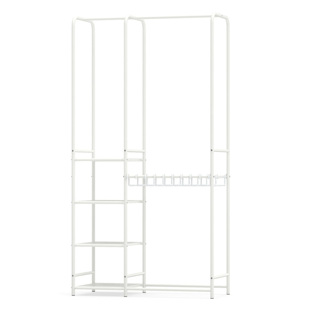 Portable Closet with Pants Hangers and 2 Hanging Rods and 4 Storage Shelves