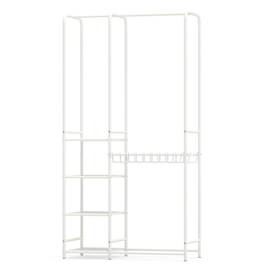 Portable Closet with Pants Hangers and 2 Hanging Rods and 4 Storage Shelves