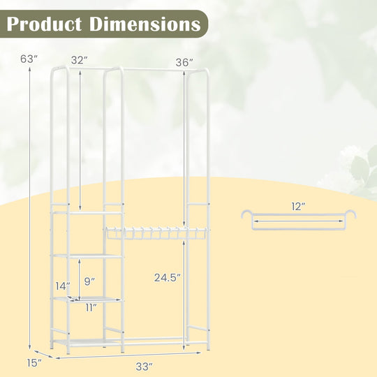 Portable Closet with Pants Hangers and 2 Hanging Rods and 4 Storage Shelves