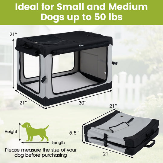 Collapsible Soft Dog Crate with 4 Mesh Doors - Large