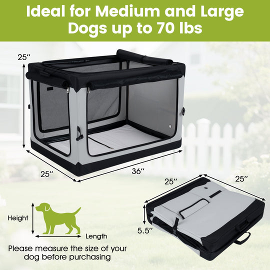 Collapsible Soft Dog Crate with 4 Mesh Doors - Large