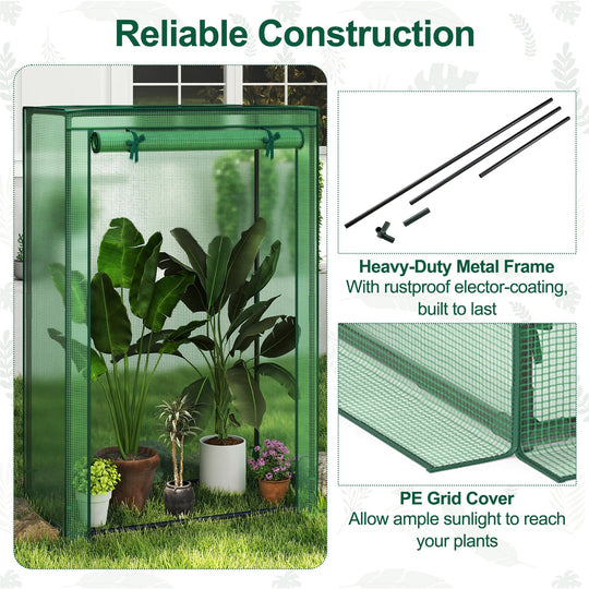 Portable Mini Greenhouse with Roll-Up Zippered Door