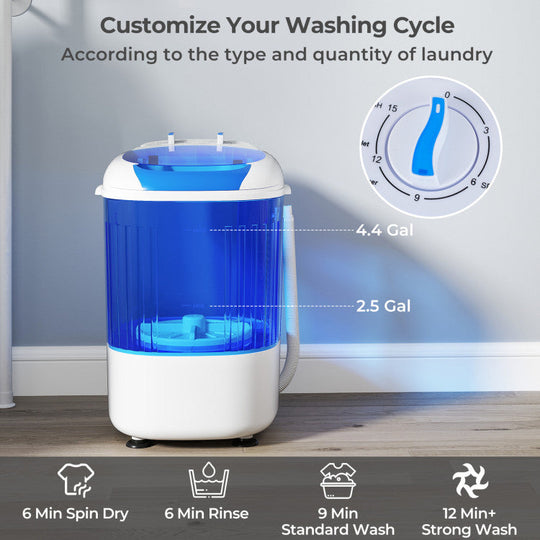 Portable Mini Semi-automatic Washing Machine with Spin Tub and Drain Hose 2.5 kg Capacity