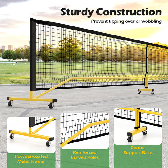 22 FT Portable Pickleball Net with 6 Lockable Wheels and Carry Bag
