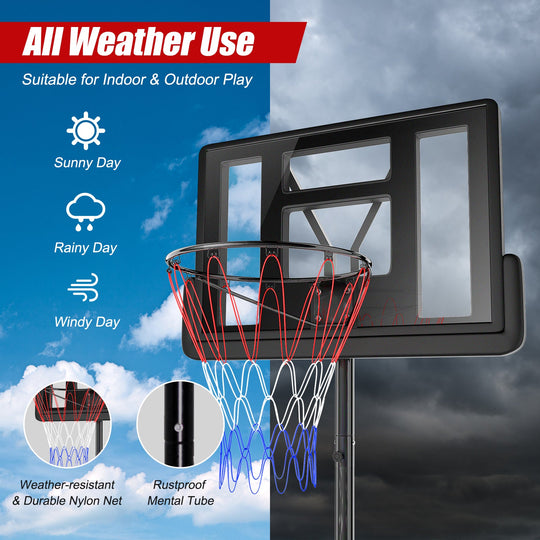 Height Adjustable Portable Shatterproof Backboard Basketball Hoop with 2 Nets
