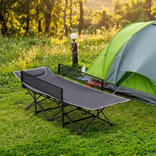 Portable Folding Camping Cot with Guardrail - 330 lbs Capacity