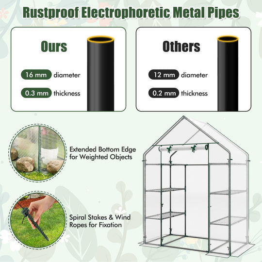 Portable Walk-in Greenhouse with 3 Tiers and 6 Shelves