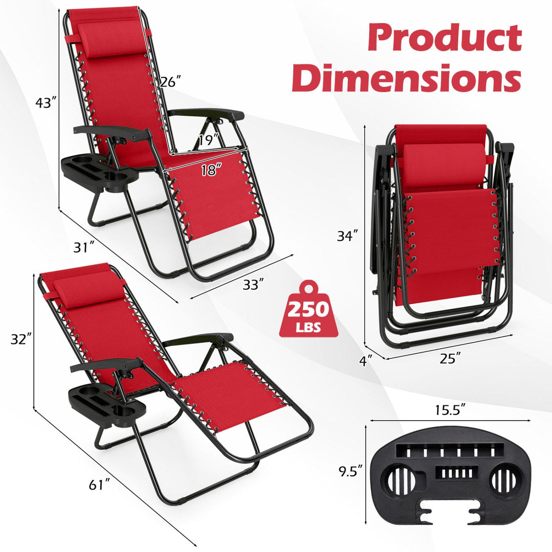 Zero Gravity Lounge Chairs Set of 2 with Cup Holders