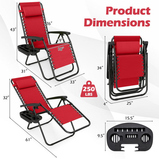 Zero Gravity Lounge Chairs Set of 2 with Cup Holders