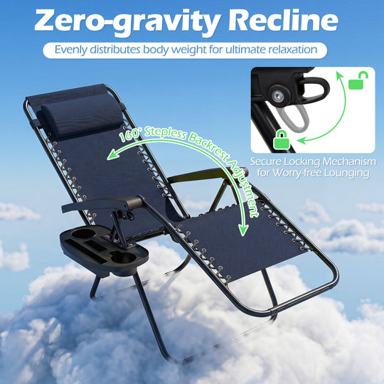 Zero Gravity Lounge Chairs Set of 2 with Cup Holders