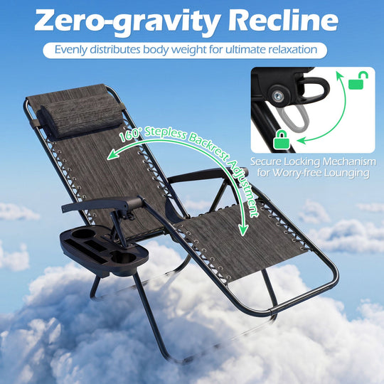 Zero Gravity Lounge Chairs Set of 2 with Cup Holders
