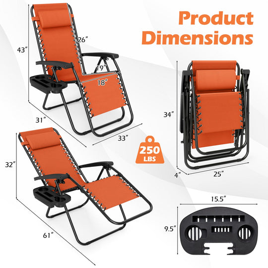 Zero Gravity Lounge Chairs Set of 2 with Cup Holders