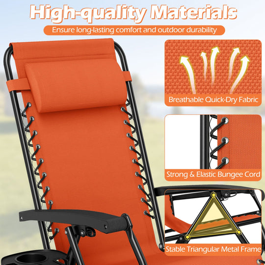 Zero Gravity Lounge Chairs Set of 2 with Cup Holders