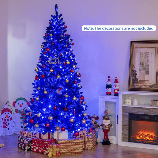 Pre-Lit Artificial Christmas Tree with 340 Blue LED Lights and 3 Modes-7 ft