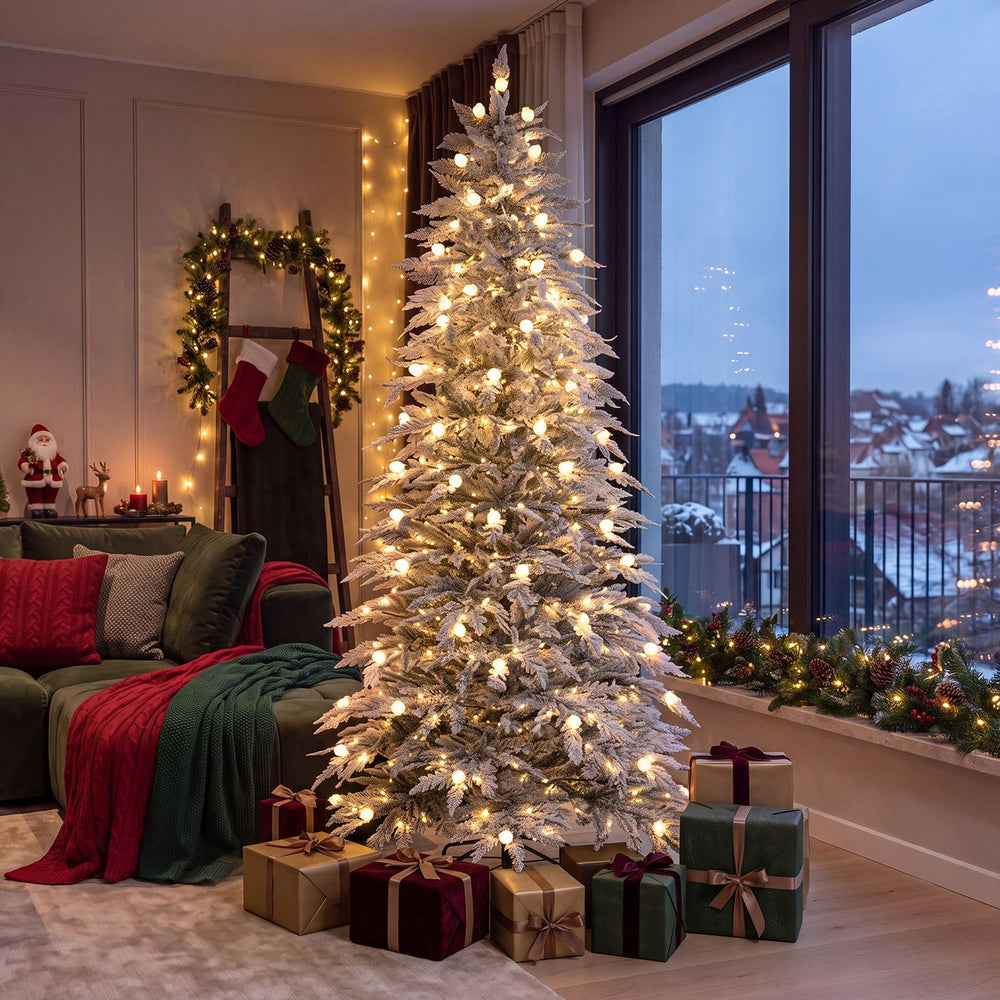 Pre-Lit Artificial Christmas Tree with 280/350/440 Warm White LED Lights and 8-Mode