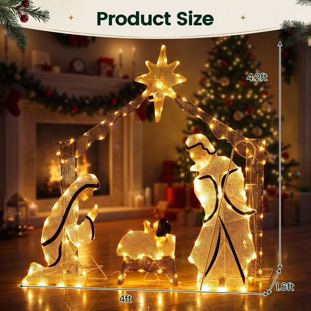Pre-Lit Artificial Crystal Holy Family Decoration with Warm White LED Lights