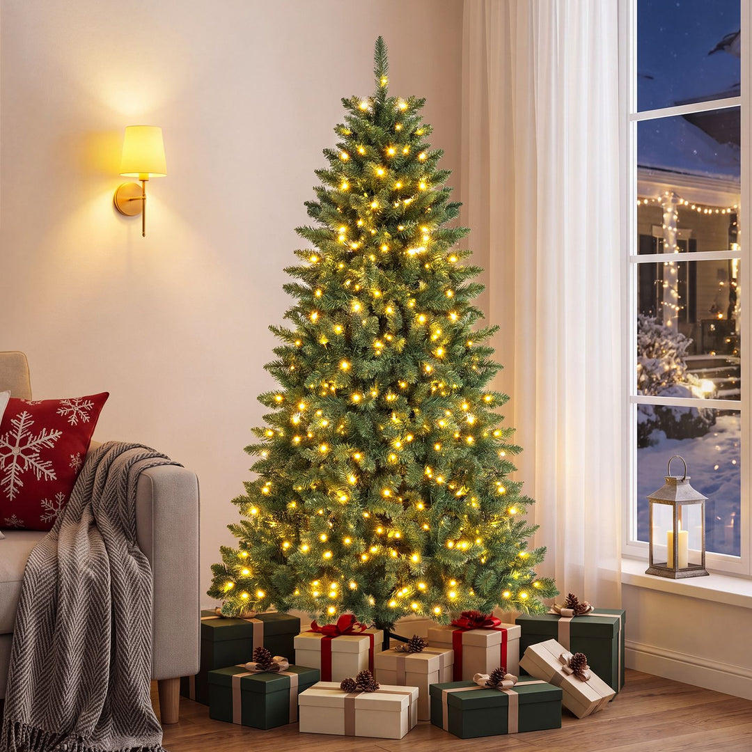 Pre-Lit Artificial Half National Christmas Tree with 8 Flash Modes