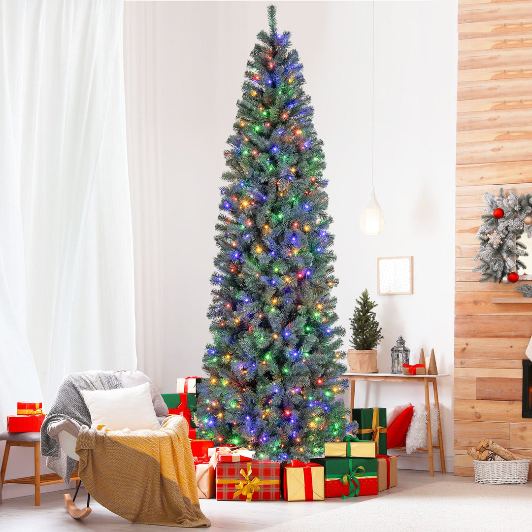 Pre-Lit Blue Artificial Christmas Tree Slim with 9 Lighting Modes
