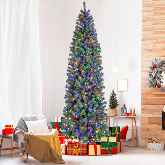 Pre-Lit Blue Artificial Christmas Tree Slim with 9 Lighting Modes
