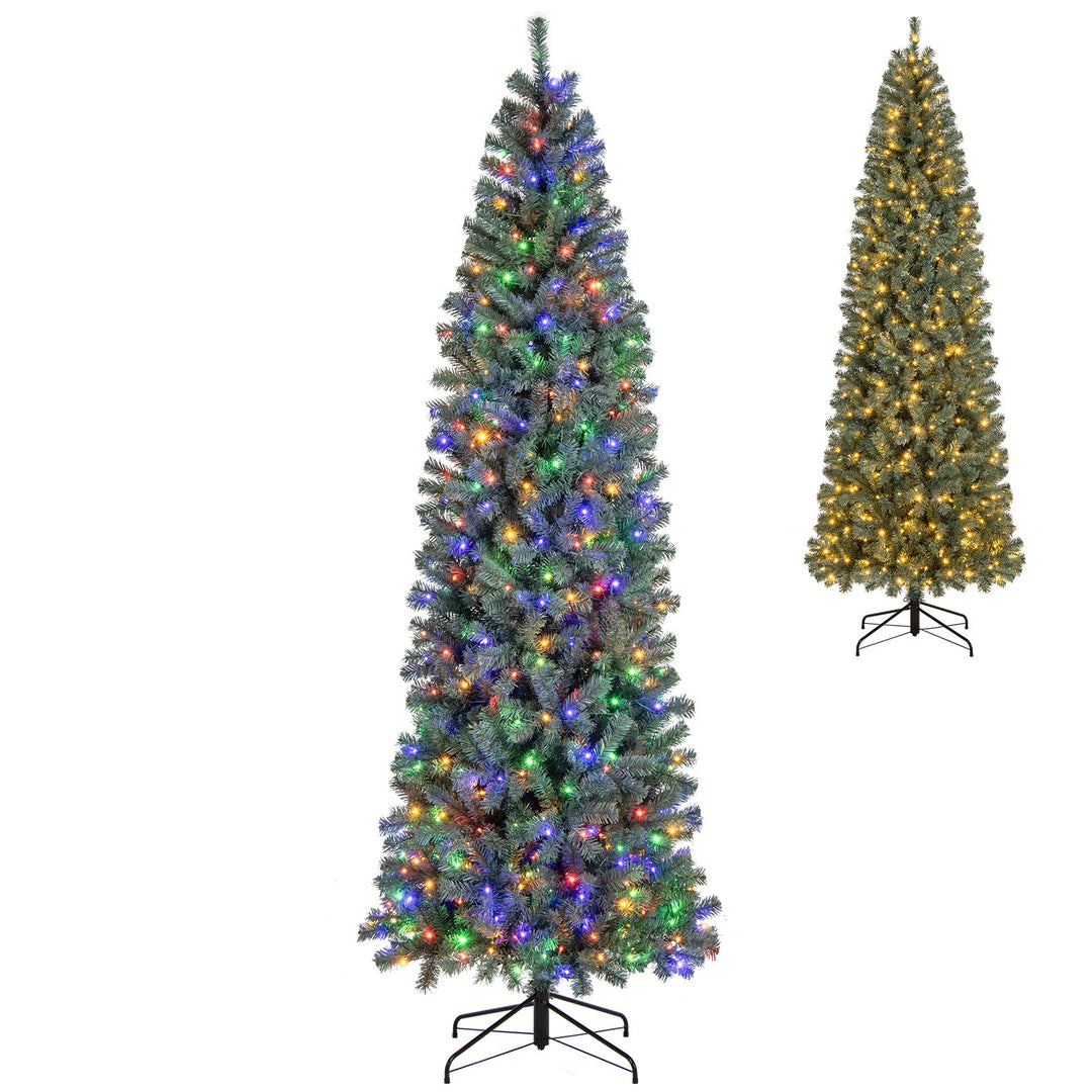 Pre-Lit Blue Artificial Christmas Tree Slim with 9 Lighting Modes