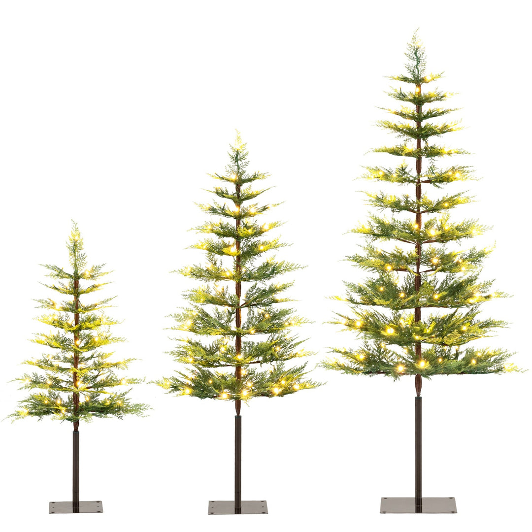 Pre-Lit Cypress Christmas Tree Set of 3 with LED Lights