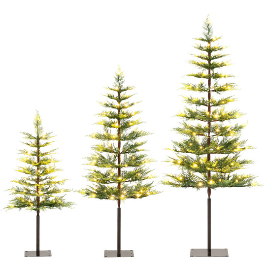 Pre-Lit Cypress Christmas Tree Set of 3 with LED Lights