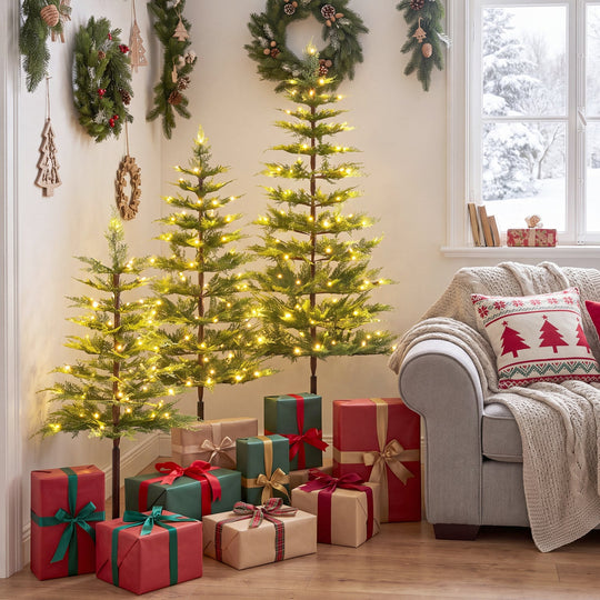 Pre-Lit Cypress Christmas Tree Set of 3 with LED Lights