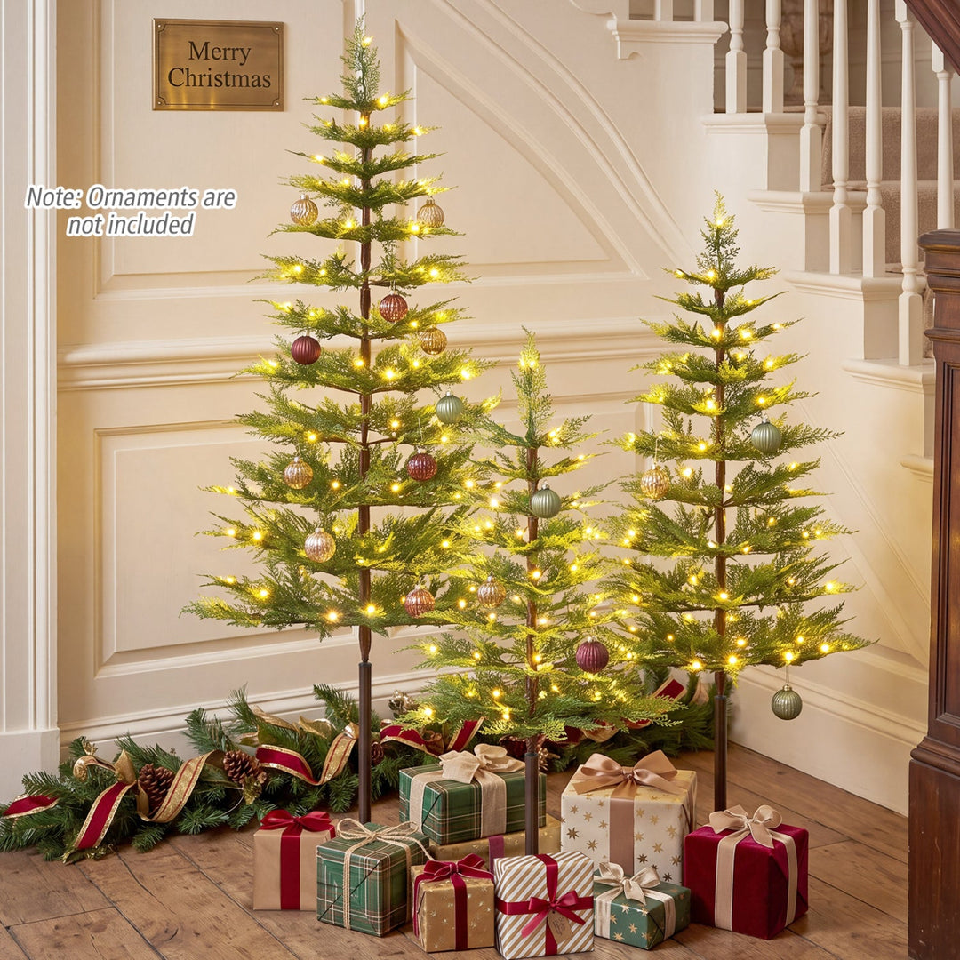 Pre-Lit Cypress Christmas Tree Set of 3 with LED Lights
