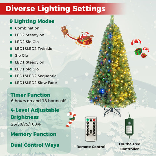 6-8 Ft Pre-Lit Artificial Christmas Tree with Remote Control