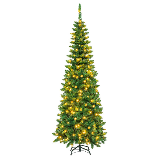 4.5 ft Pre-Lit Premium Hinged Artificial Fir Pencil Christmas Tree with LED Lights