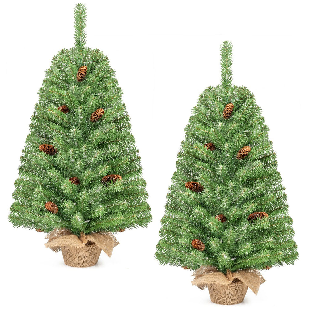 Pre-Lit Mini Christmas Tree with 50 Warm White LED Lights and Timer Set of 2-3 ft